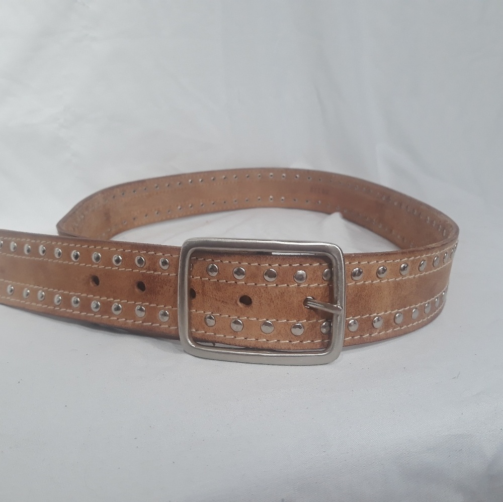 Tan/Brown Leather Belt with Silver Studs